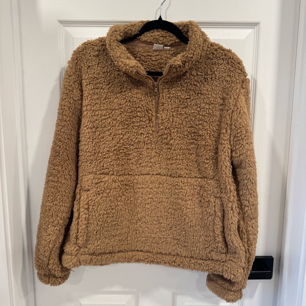 NWT Gap Cozy Teddy Tan Sherpa Half-Zip Jacket - Picture 6 of 6
